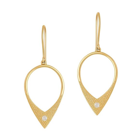 New 14K Gold Plated Drop Hoop Earrings Sterling Silver Diamond Fancy Formal - Picture 2 of 7